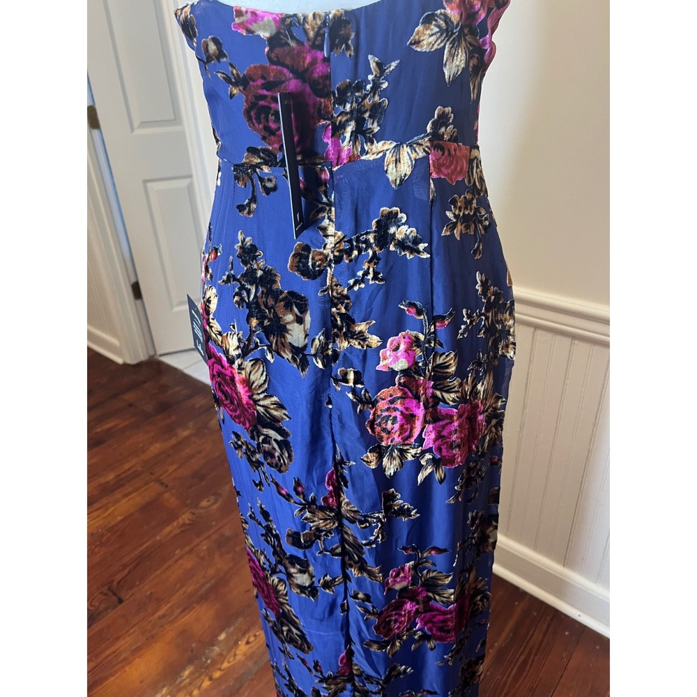 Lulus Navy Blue Floral Burnout Velvet Cowl Neck Maxi Dress Slit NWT Size S - Picture 13 of 14